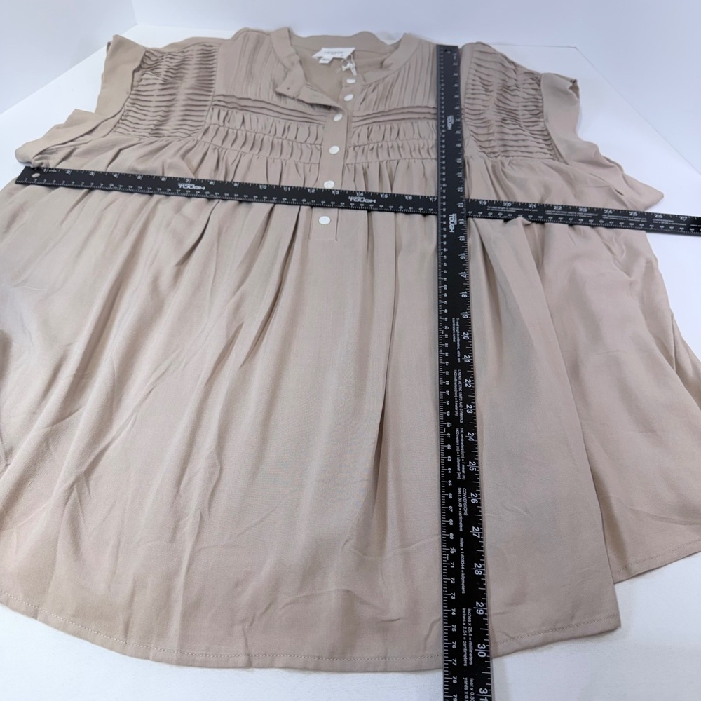Andree by Unit Rayon Blouse Womens 2X Taupe New Pintuck Smocked Beige Top Office - Picture 4 of 6